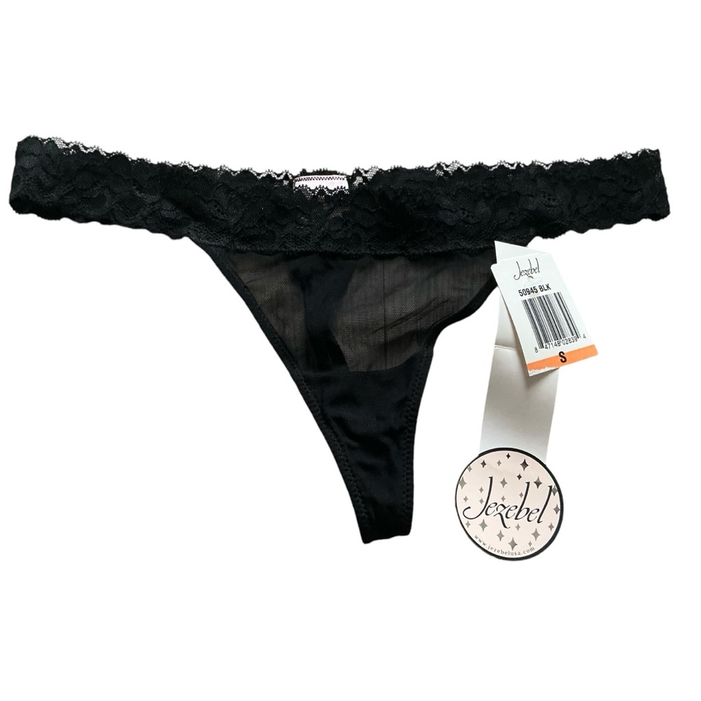 Jazebel women’s black lace trim thong panty style 50945 size small